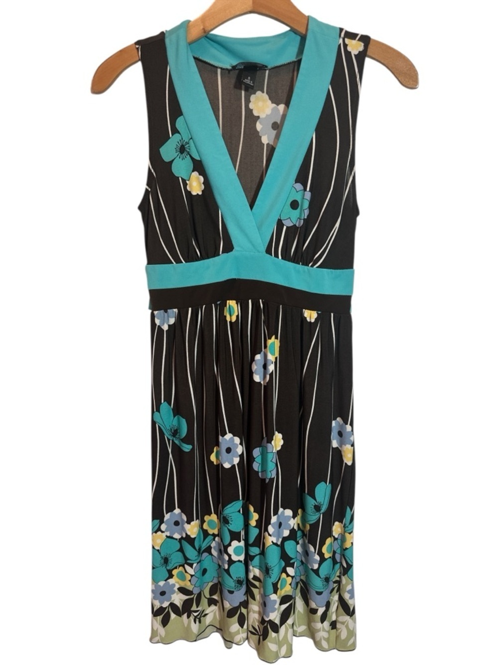 B Wear Too! Floral Brown Teal Sleeveless Tank Style Women's Y2K Dress Sz Small